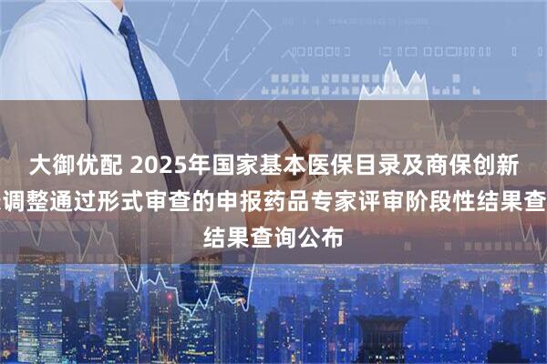 大御优配 2025年国家基本医保目录及商保创新药目录调整通过形式审查的申报药品专家评审阶段性结果查询公布