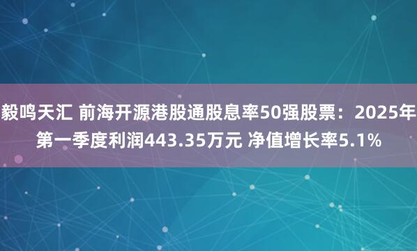 毅鸣天汇 前海开源港股通股息率50强股票：2025年第一季度利润443.35万元 净值增长率5.1%